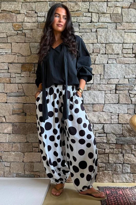 Basso Big Dot Balloon Cuff Pant White & Black